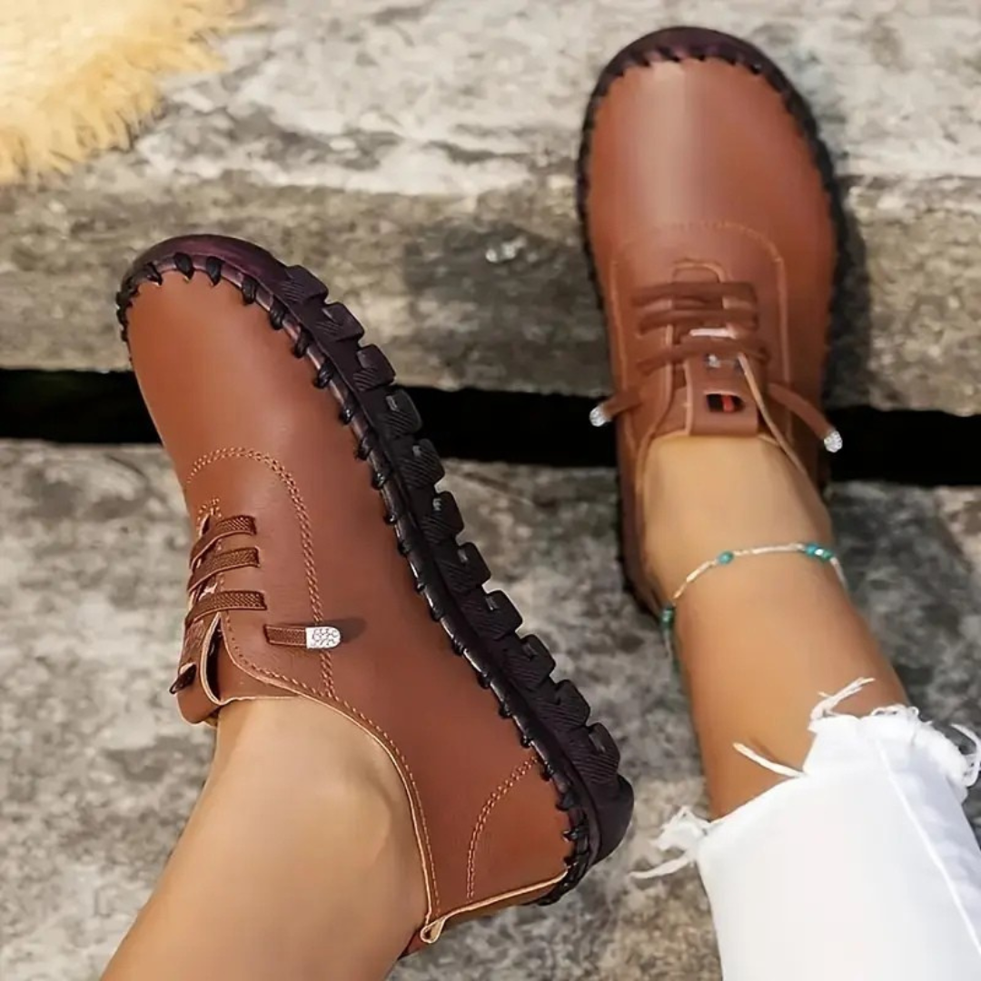 Zapatos planos con cordones, suela antideslizante suaves para mujer