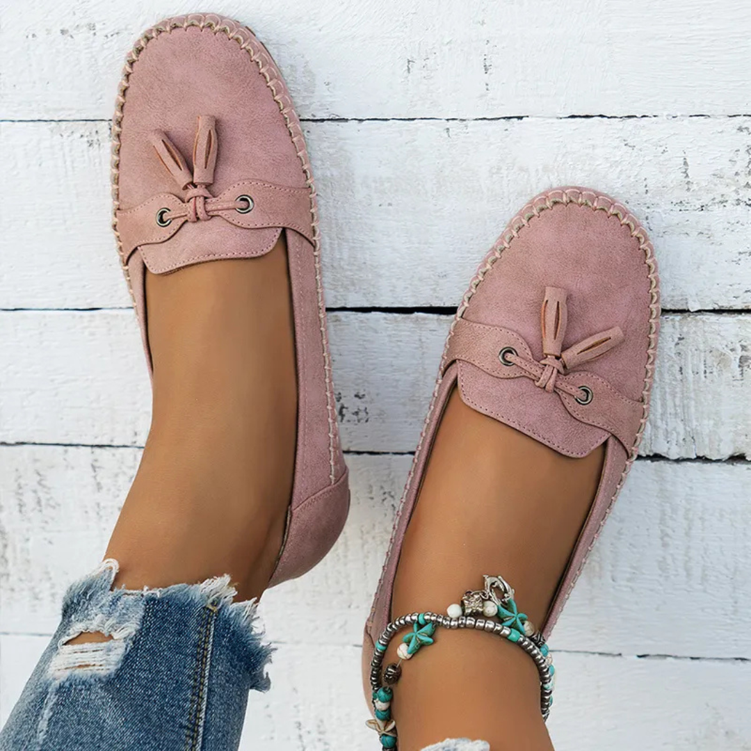 Suaves y cómodos mocasines de mujer estilo vintage con lazo