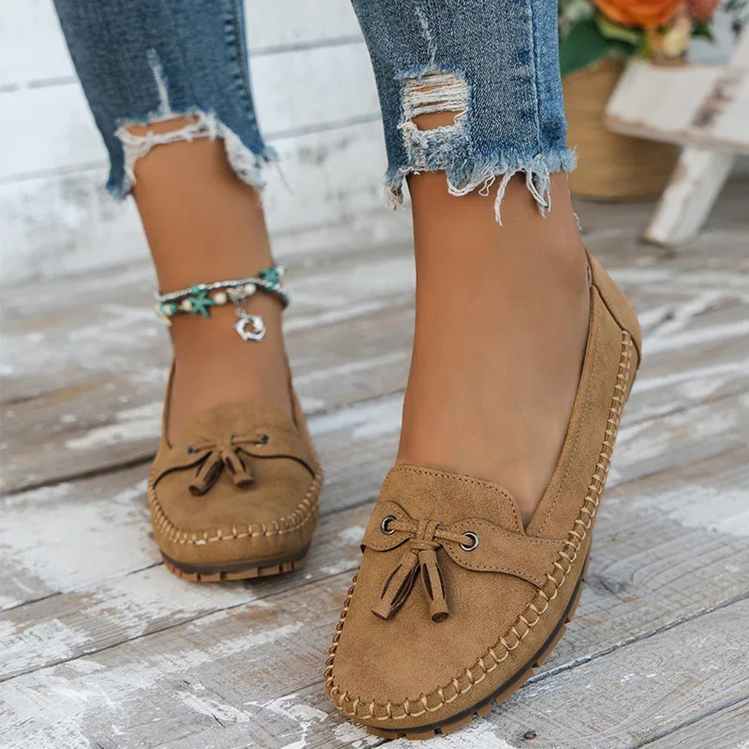 Suaves y cómodos mocasines de mujer estilo vintage con lazo