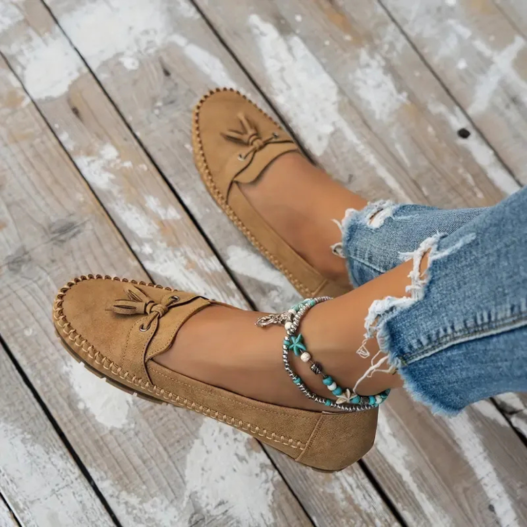 Suaves y cómodos mocasines de mujer estilo vintage con lazo