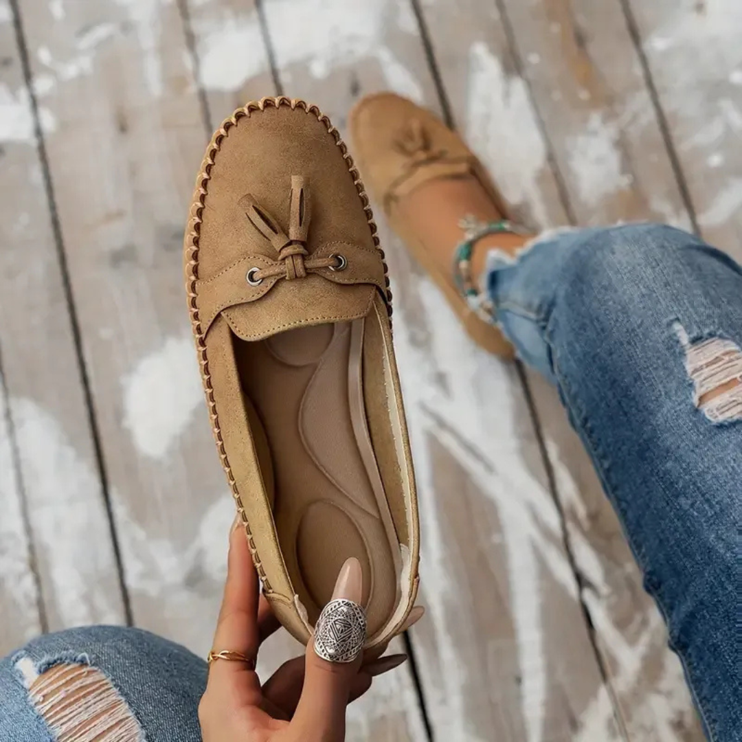 Suaves y cómodos mocasines de mujer estilo vintage con lazo