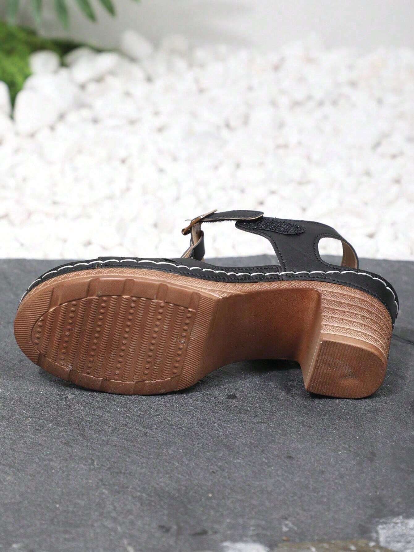 Sandalias de tacón grueso con tiras, elegancia y estabilidad para mujer