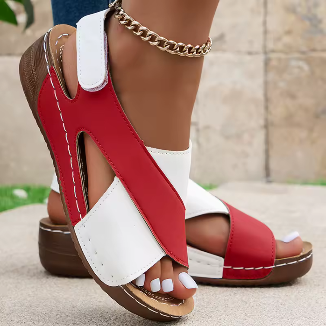 Sandalias ortopédicas bicolor para mujer con suela antideslizante y diseño de tiras cruzadas