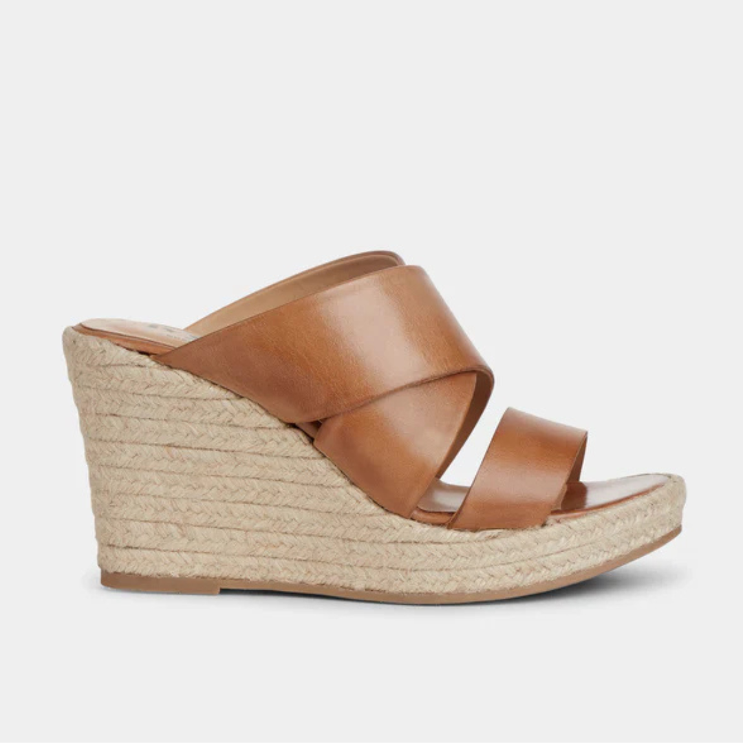Sandalia de cuña para mujer con tiras cruzadas y plataforma de yute