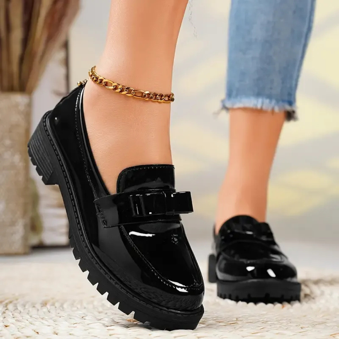 Zapatos de cuero de color liso para mujer con suela gruesa®