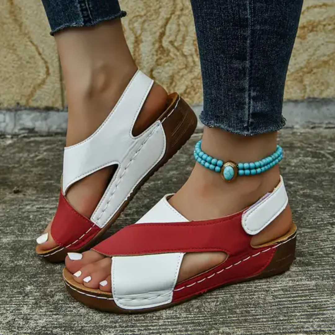 Sandalias ortopédicas bicolor para mujer con suela antideslizante y diseño de tiras cruzadas