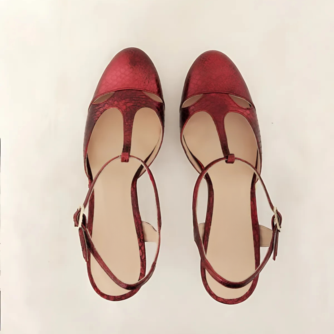 Tacones altos en cuero labrado metalizado elegantes para mujer