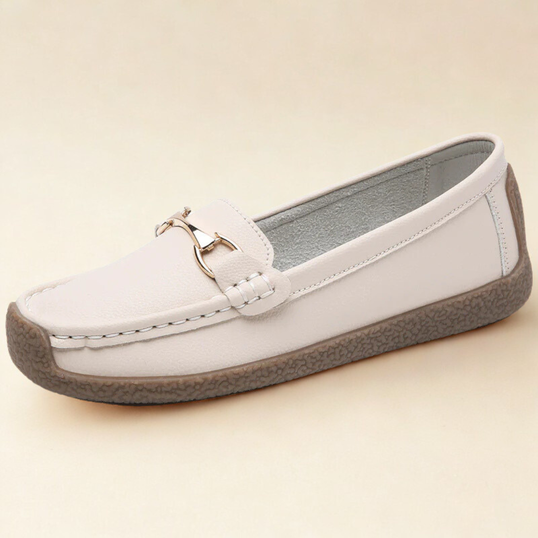Mocasines en cuero con suelas ergonómicas para mujer