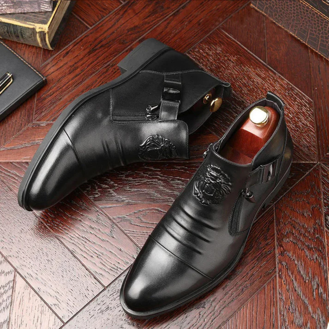 Botines de cuero negra con cremallera lateral para un look atrevido y sofisticado