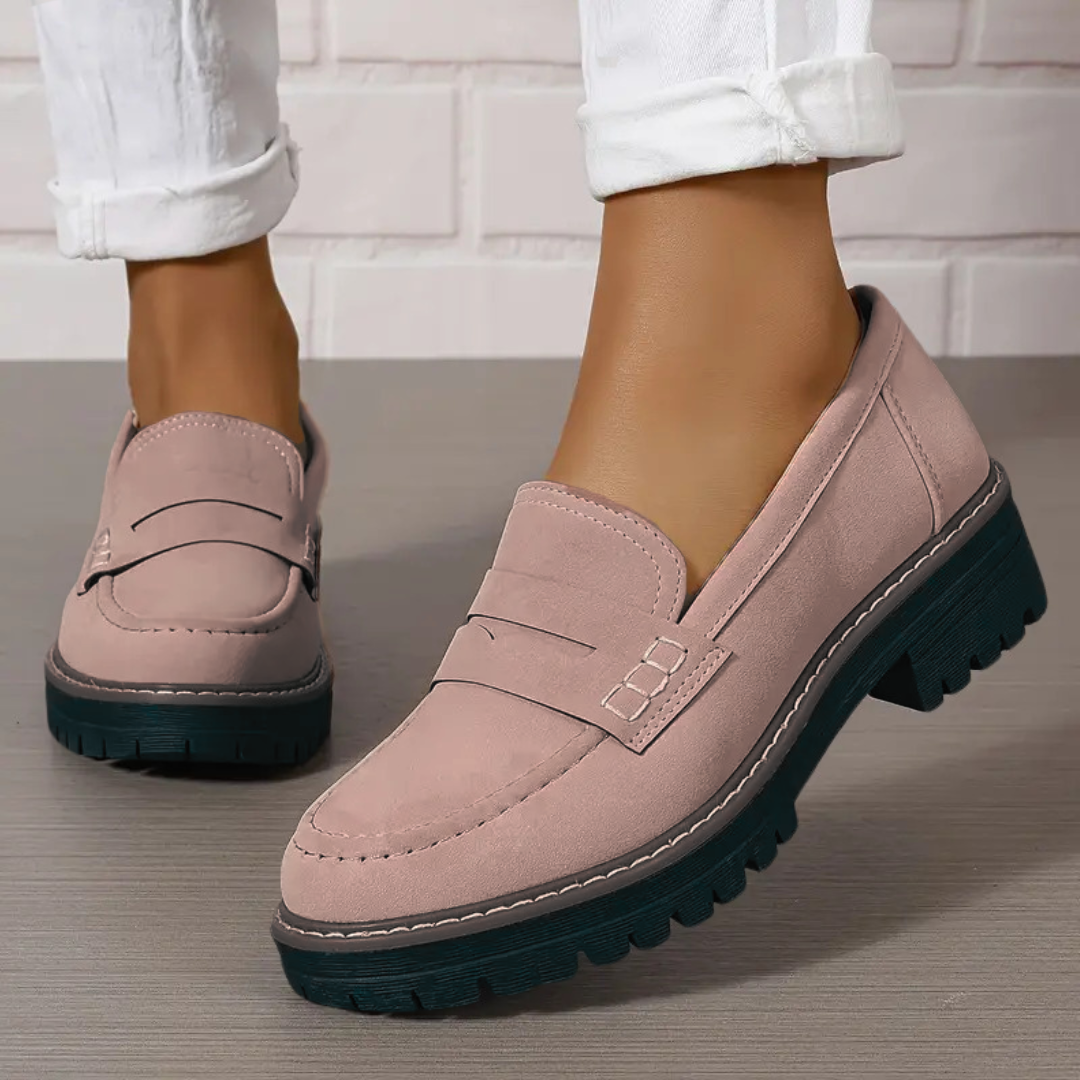 Mocasines de plataforma con suela gruesa, cómodos en color rosa para mujeres