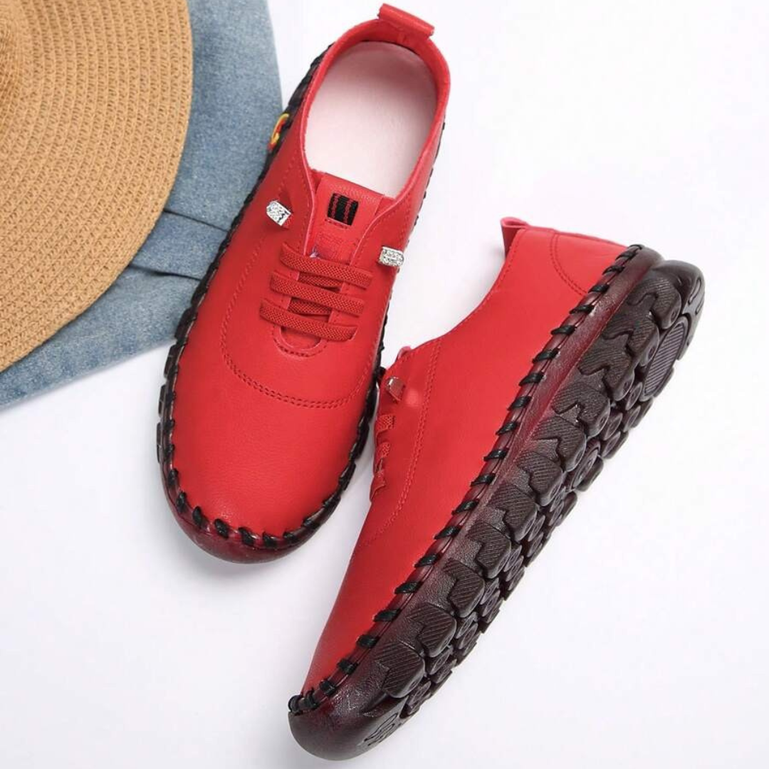 Zapatos planos con cordones, suela antideslizante suaves para mujer