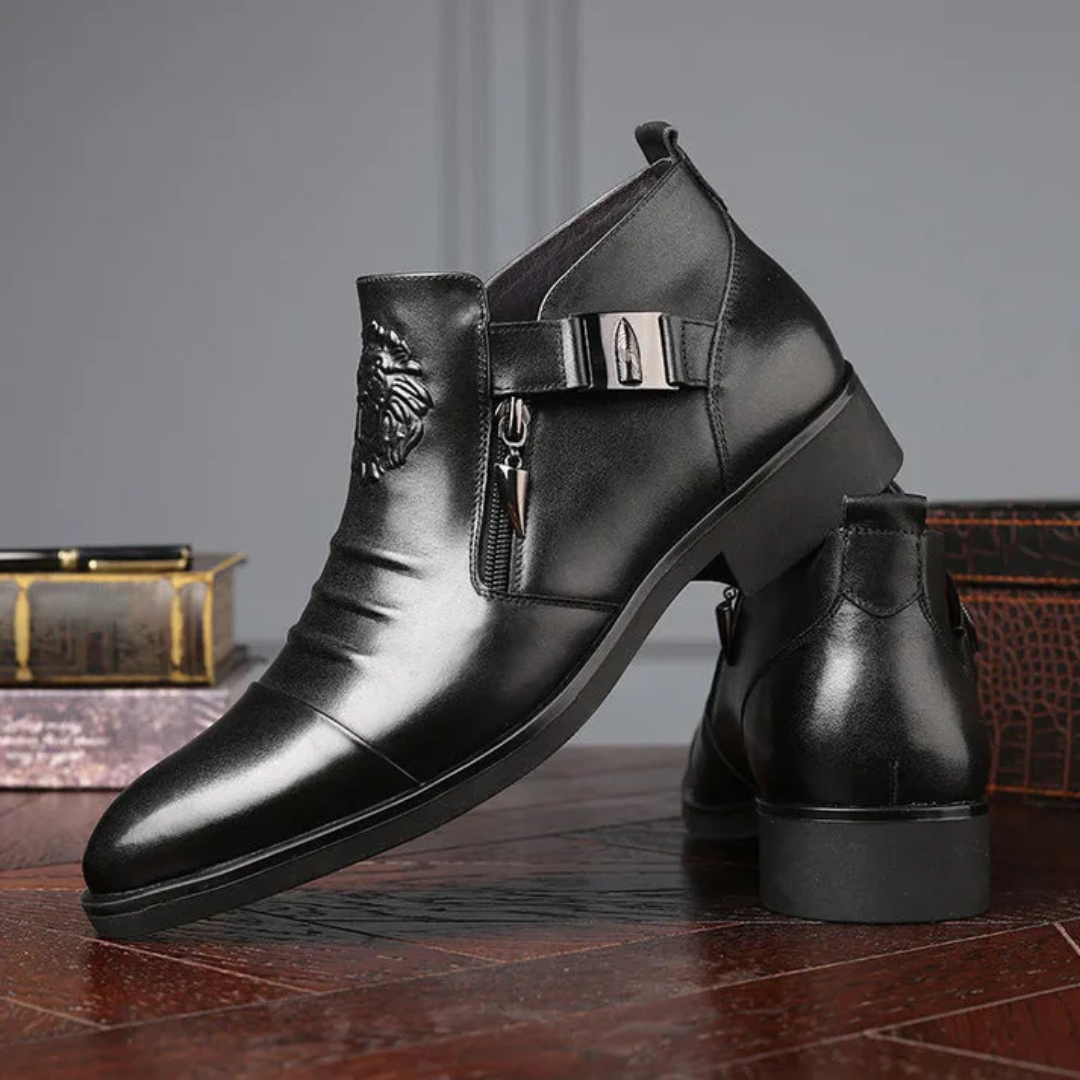 Botines de cuero negra con cremallera lateral para un look atrevido y sofisticado