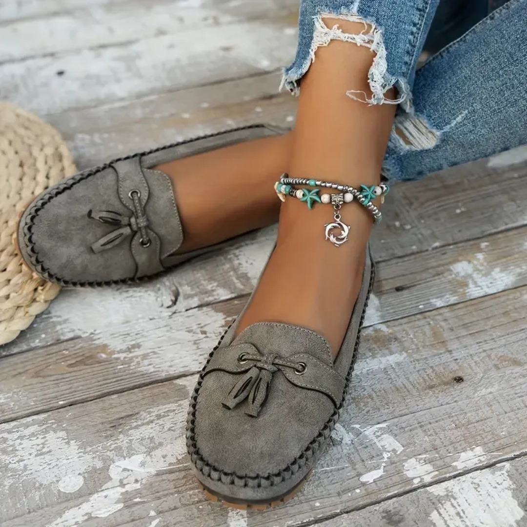 Suaves y cómodos mocasines de mujer estilo vintage con lazo