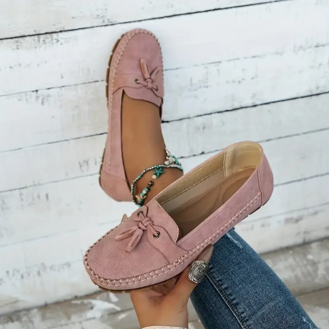 Suaves y cómodos mocasines de mujer estilo vintage con lazo