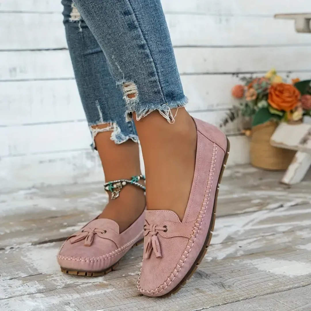 Suaves y cómodos mocasines de mujer estilo vintage con lazo