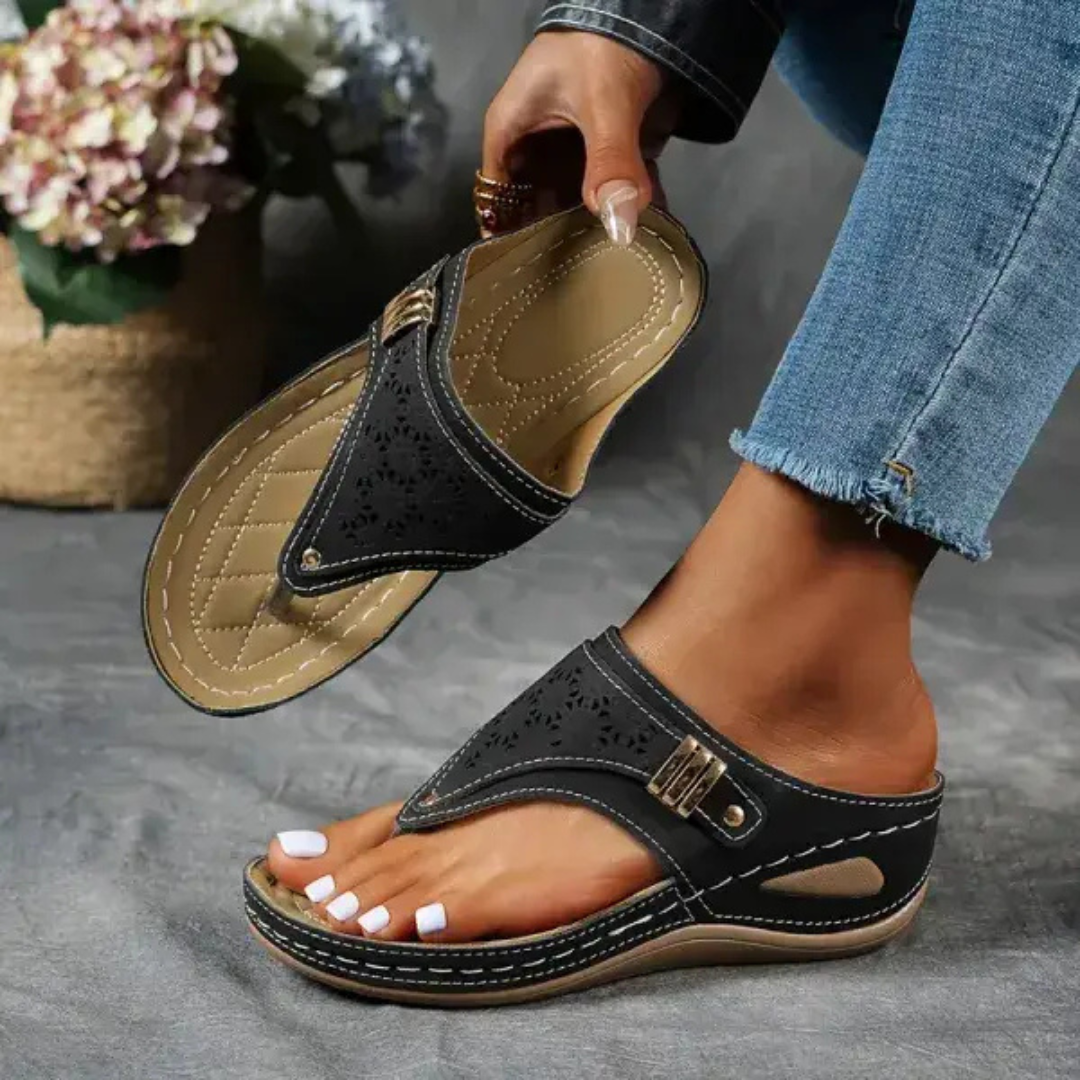 Sandalias de cuero transpirable con suela antideslizante para mujer