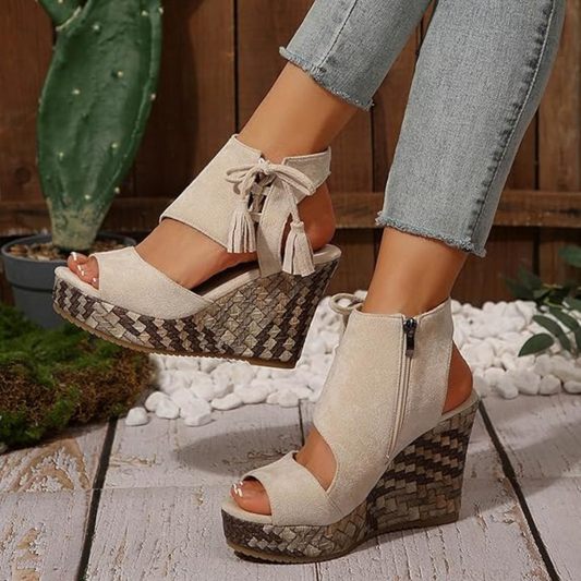 Sandalias de cuña con plataforma y punta abierta para mujer