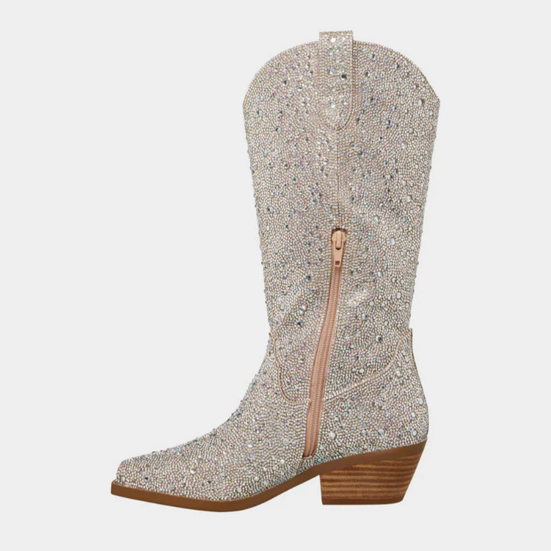 Botas brillantes de tacón para mujer