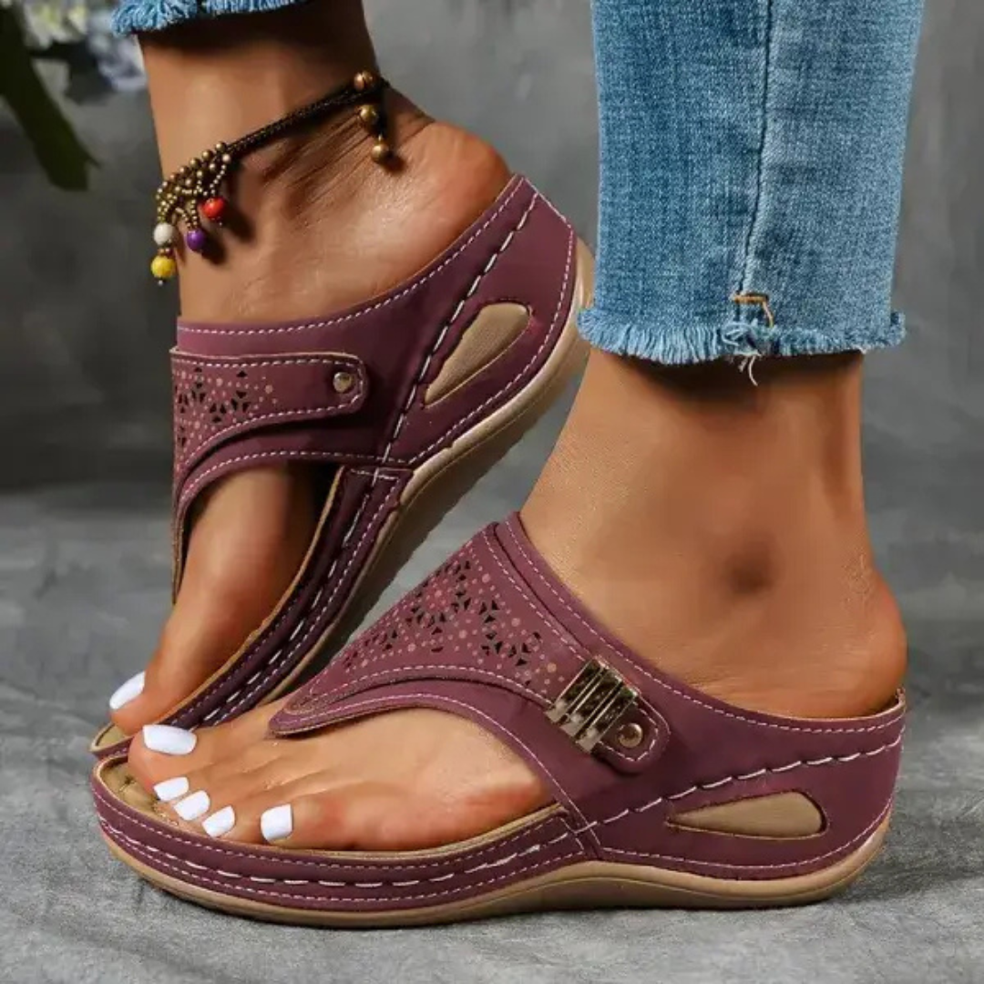 Sandalias de cuero transpirable con suela antideslizante para mujer