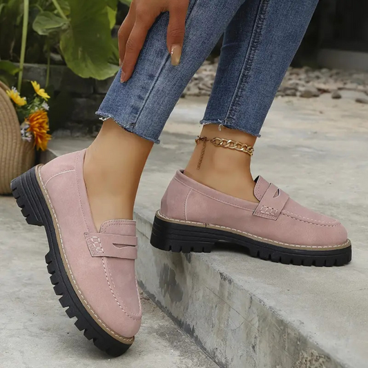 Mocasines de plataforma con suela gruesa, cómodos en color rosa para mujeres