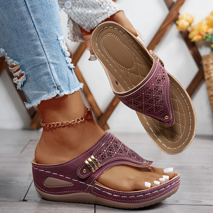 Sandalias de cuero transpirable con suela antideslizante para mujer