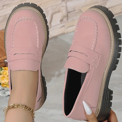 Mocasines de plataforma con suela gruesa, cómodos en color rosa para mujeres