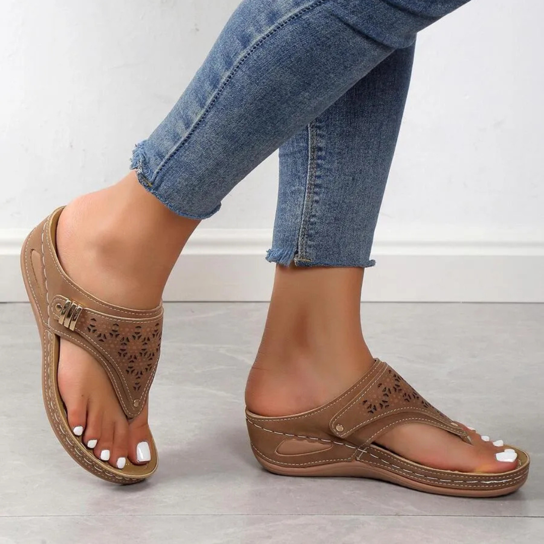 Sandalias de cuero transpirable con suela antideslizante para mujer
