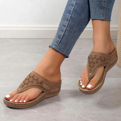 Sandalias de cuero transpirable con suela antideslizante para mujer